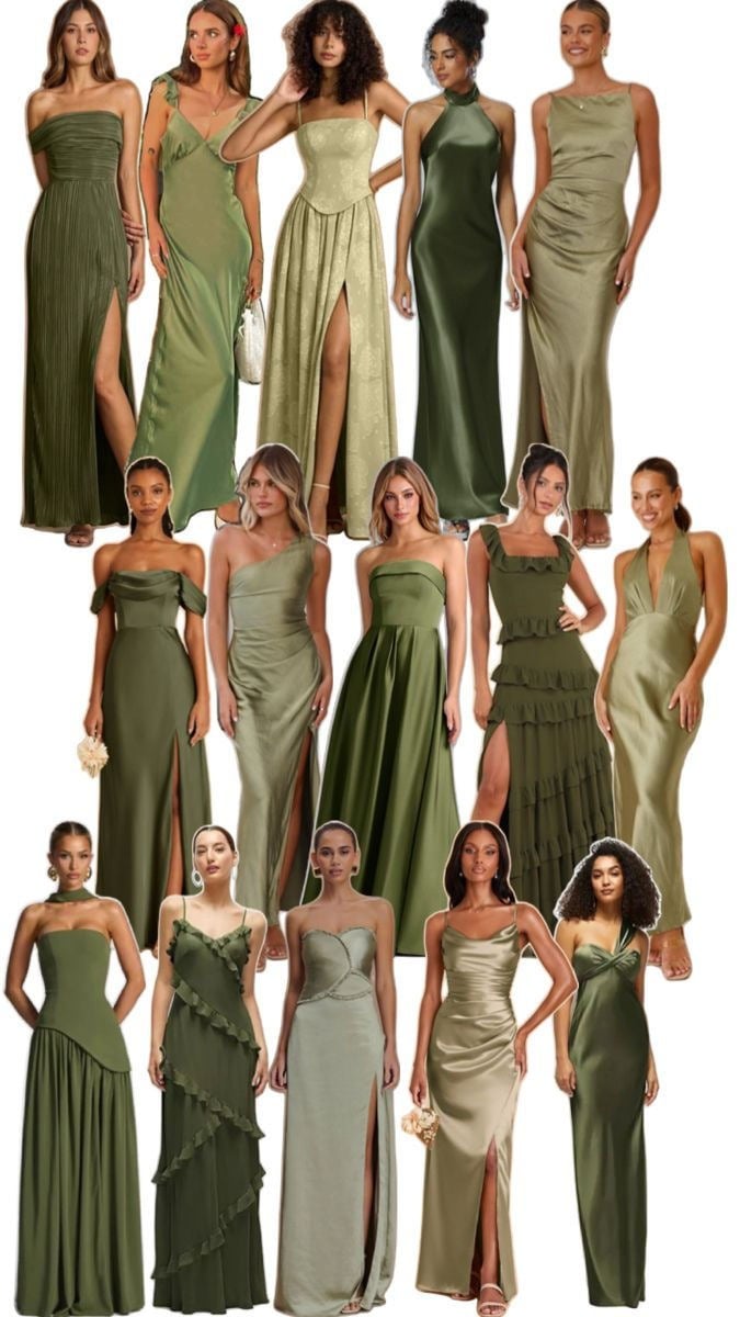 Bridesmaids outfit inspiration in green and neutral tones
