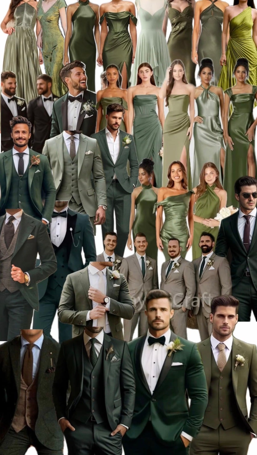 Wedding-party outfit inspiration in green and neutral tones
