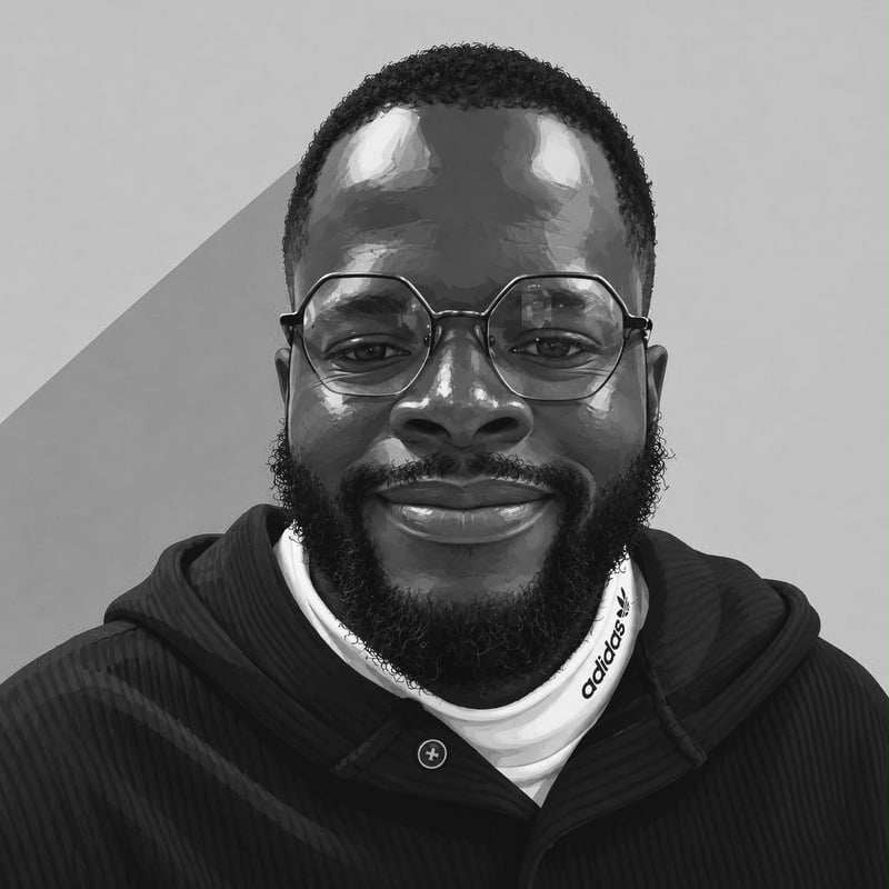 The Best Man — black-and-white portrait of a smiling man with glasses and a beard